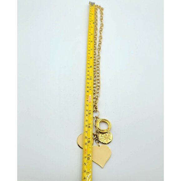 Vintage Goldtone Open Link Choker Necklace Multi Charm Pendant Enamel Hearts - Picture 4 of 10